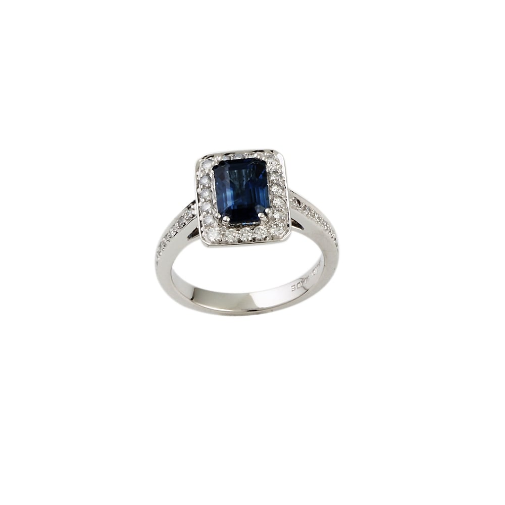 9ct White Gold Blue Sapphire and Diamond Cluster Ring