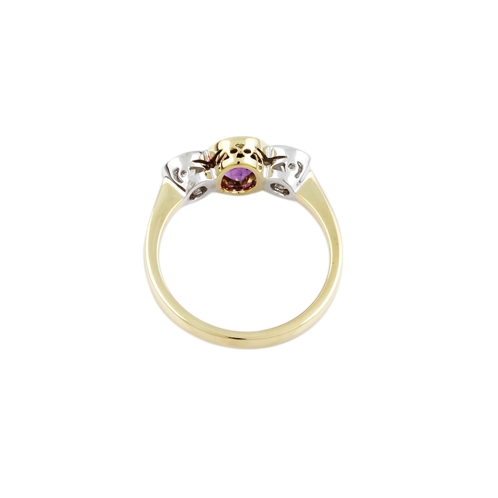 9ct Gold Amethyst and Diamond Three Stone Ring