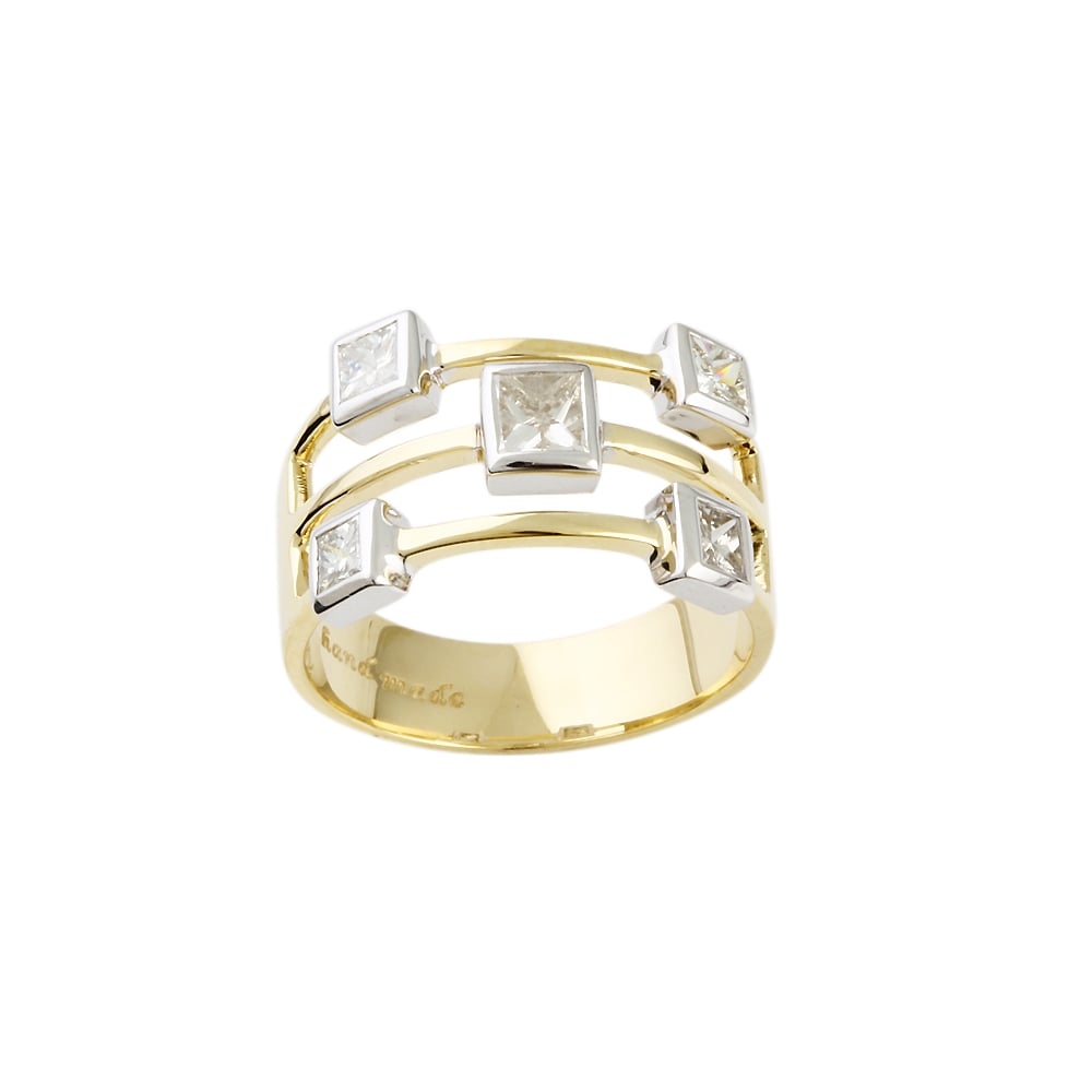 9ct Yellow and White Gold Diamond Bubble Ring 0.90ct