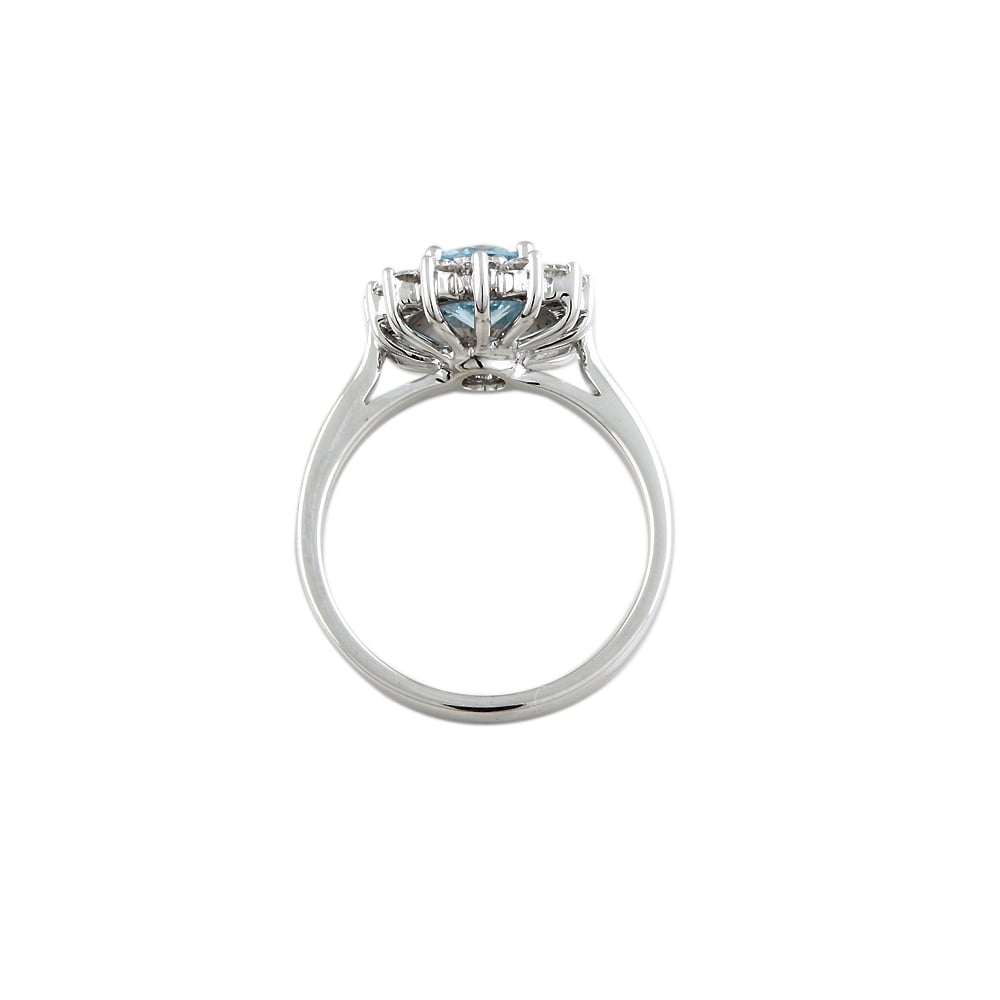 9ct White Gold Aquamarine and Diamond Cluster Ring