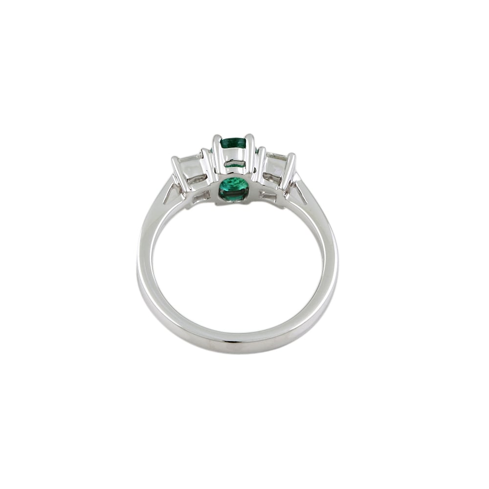 9ct White Gold Emerald and Diamond Three Stone Ring