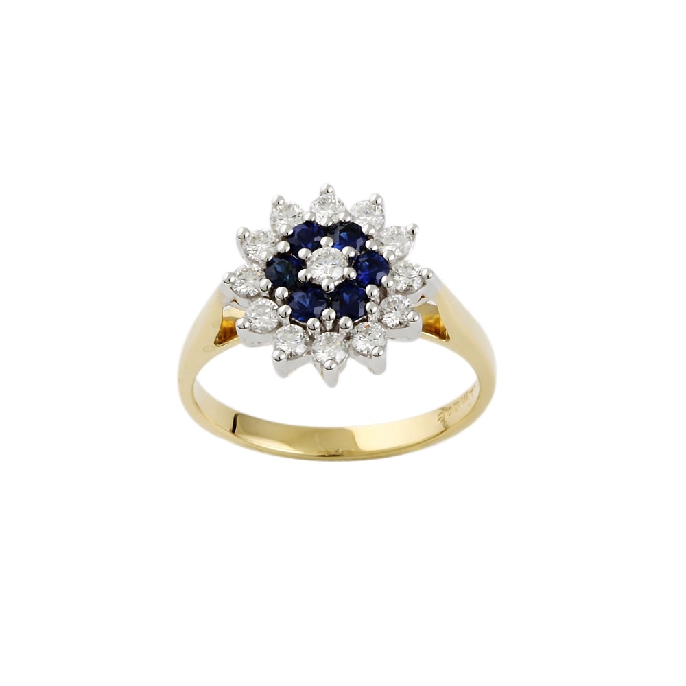 9ct gold Blue Sapphire and Diamond Cluster Ring