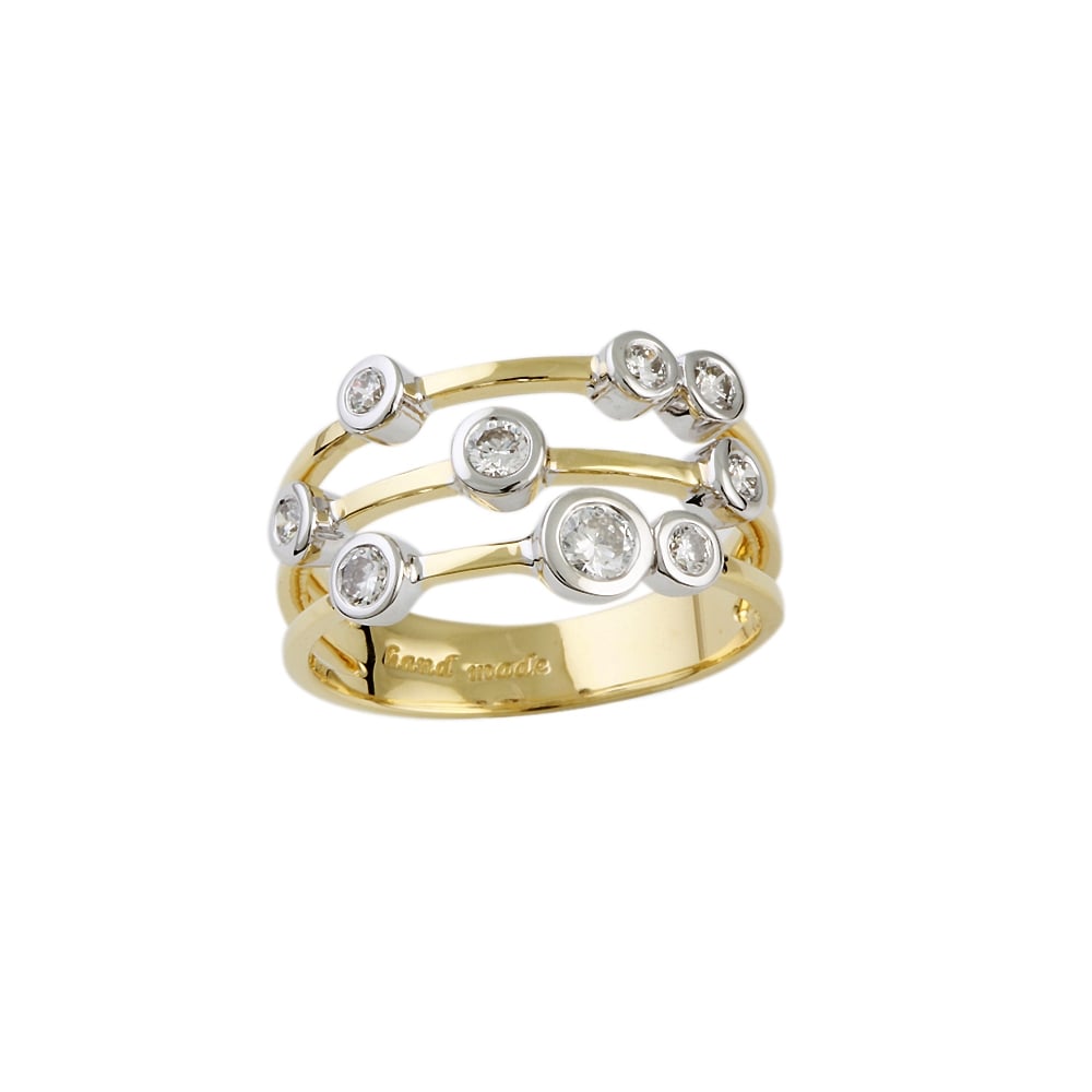 9ct Yellow and White Gold Diamond Bubble Ring 0.74ct
