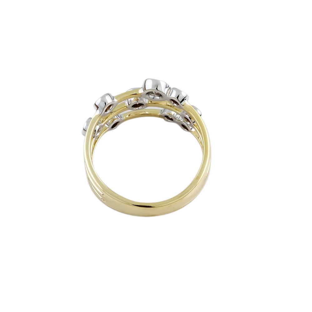 9ct Yellow and White Gold Diamond Bubble Ring 0.74ct