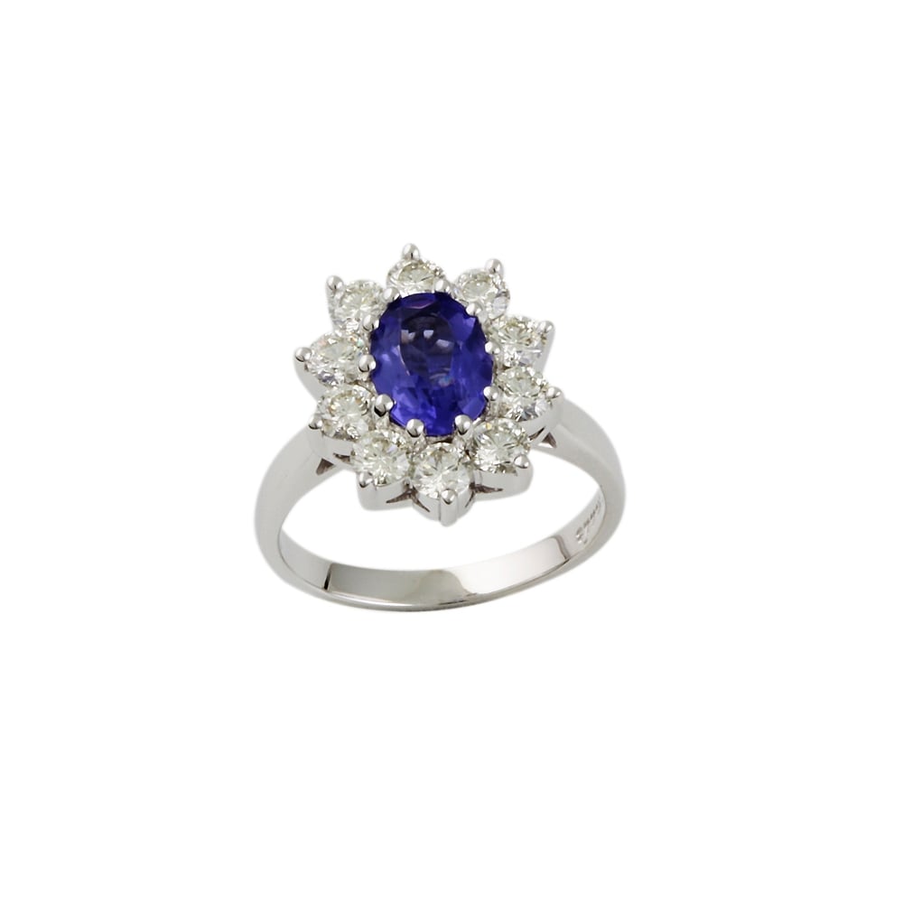 White Gold Tanzanite and Diamond Cluster Ring