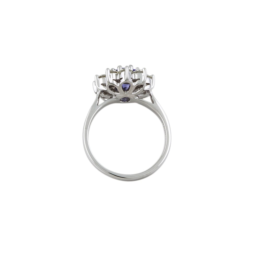White Gold Tanzanite and Diamond Cluster Ring