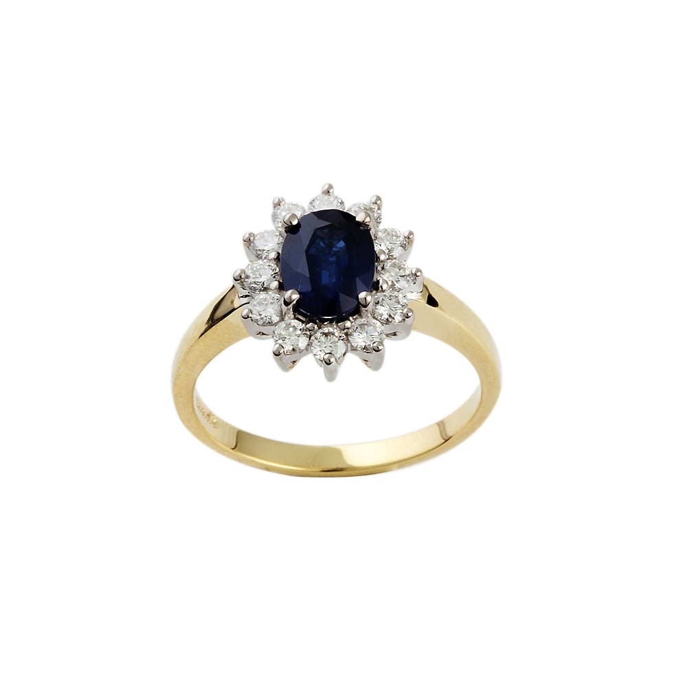 9ct Yellow and White Gold Diamond  0.63ct and Sapphire 1.76ct Cluster Ring