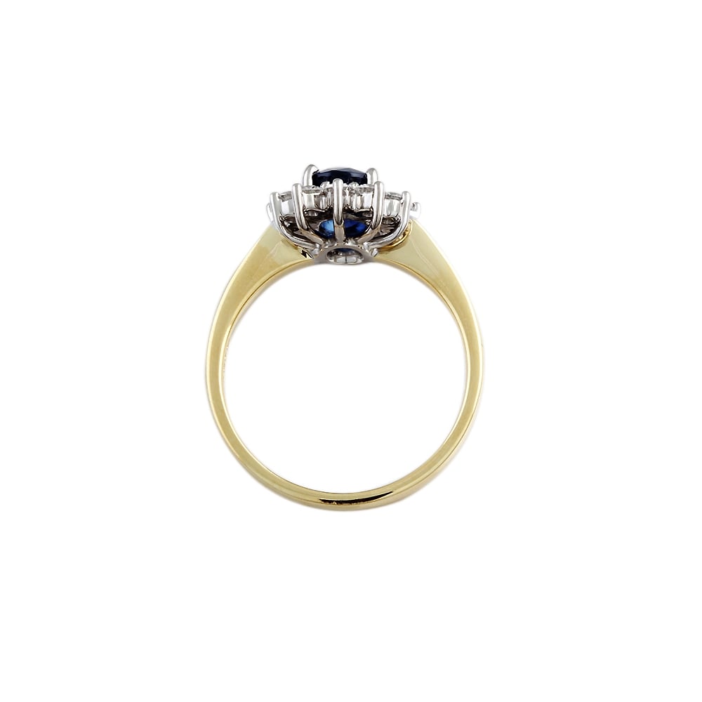 9ct Yellow and White Gold Diamond  0.63ct and Sapphire 1.76ct Cluster Ring