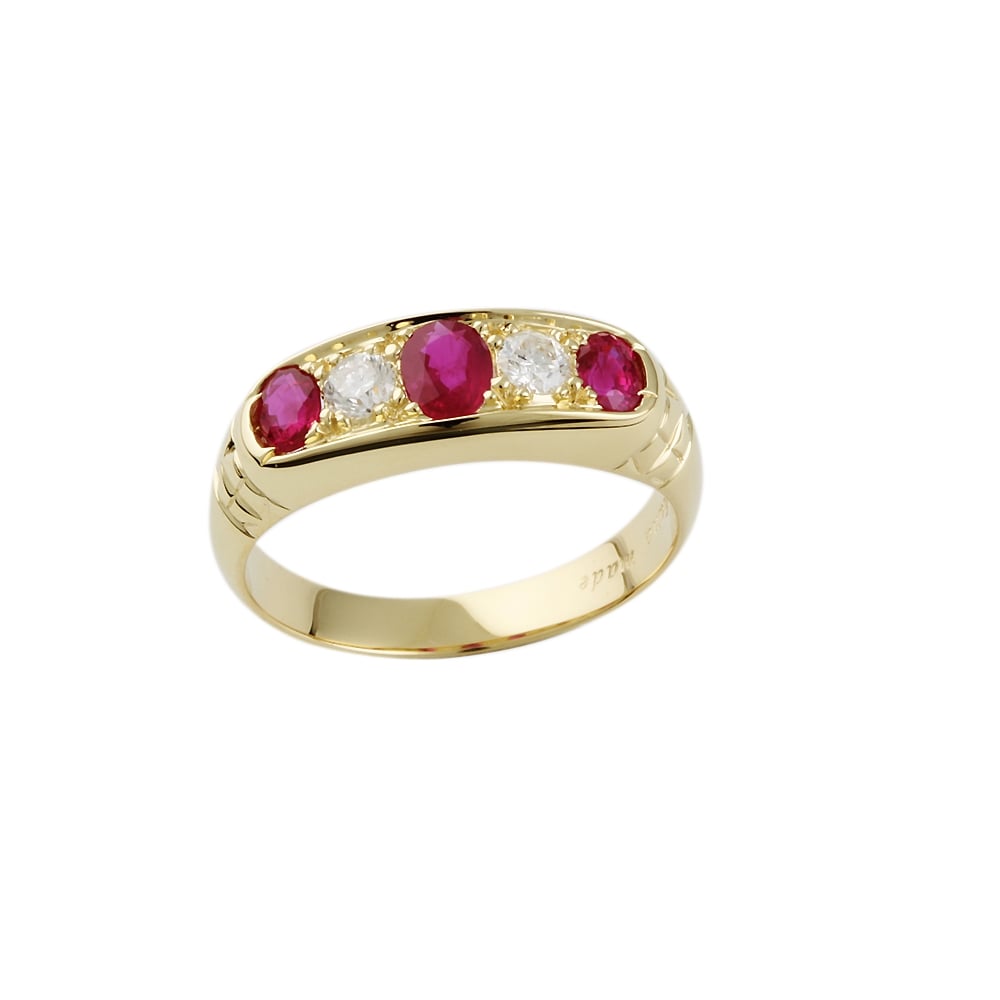 9ct Gold Ruby and Diamond Five Stone Ring