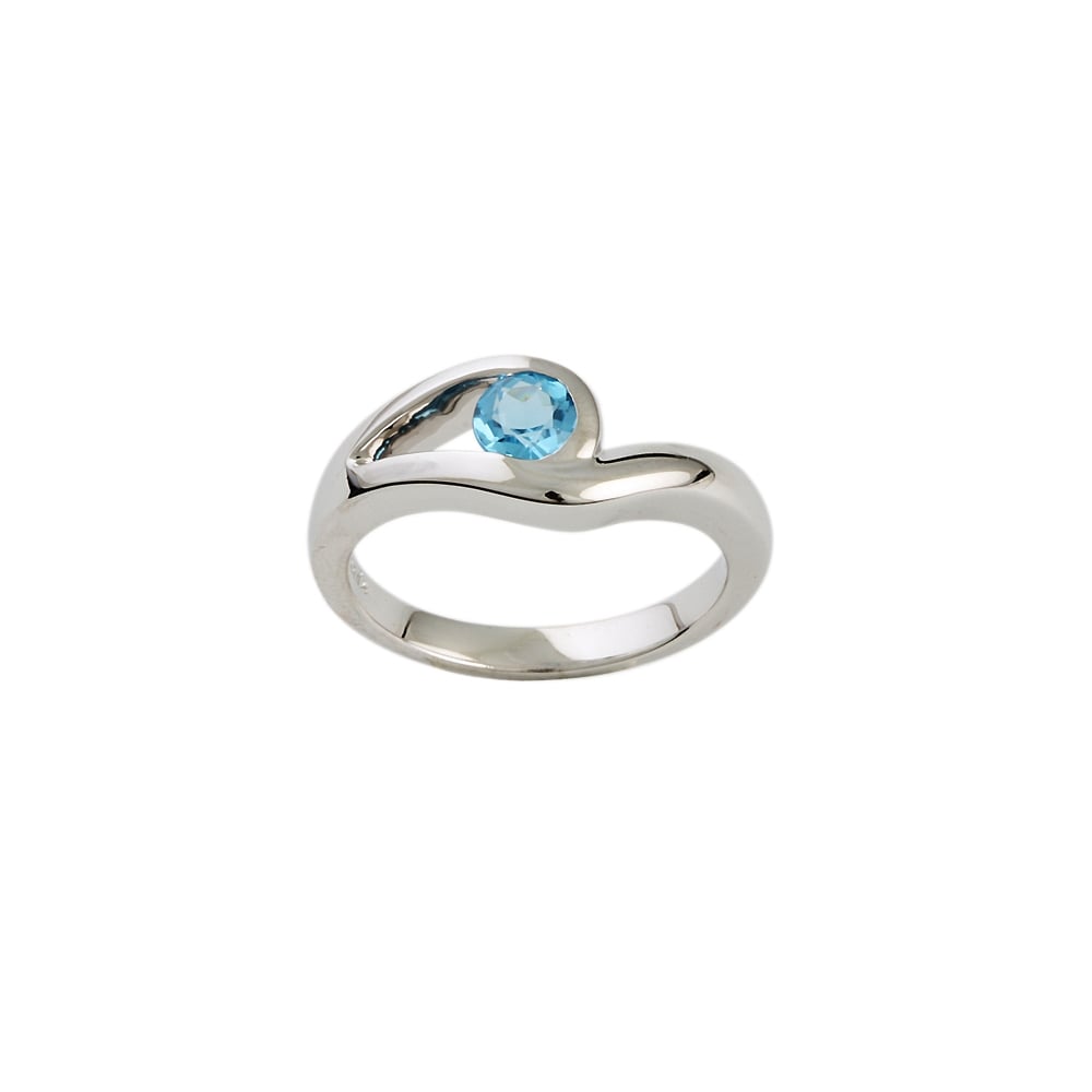 9ct White Gold Blue Topaz Single Stone Ring