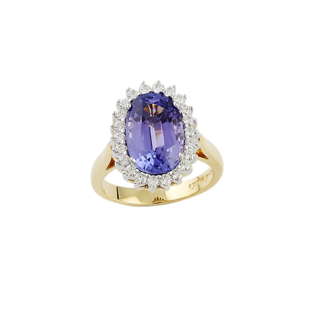 Yellow and White Gold Tanzanite and Diamond Cluster Ring