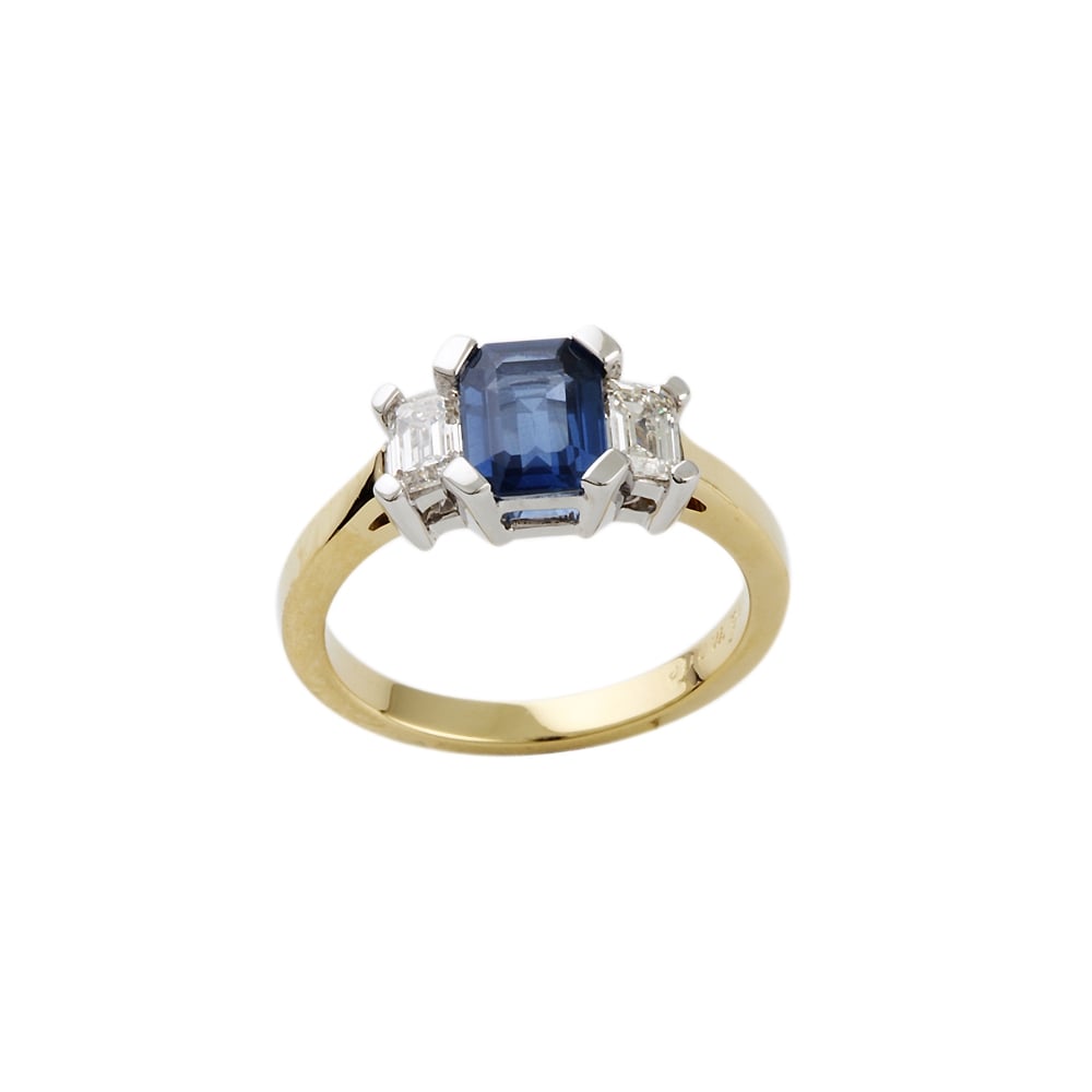 9ct Yellow and White Gold Sapphire and Diamond Three Stone Ring