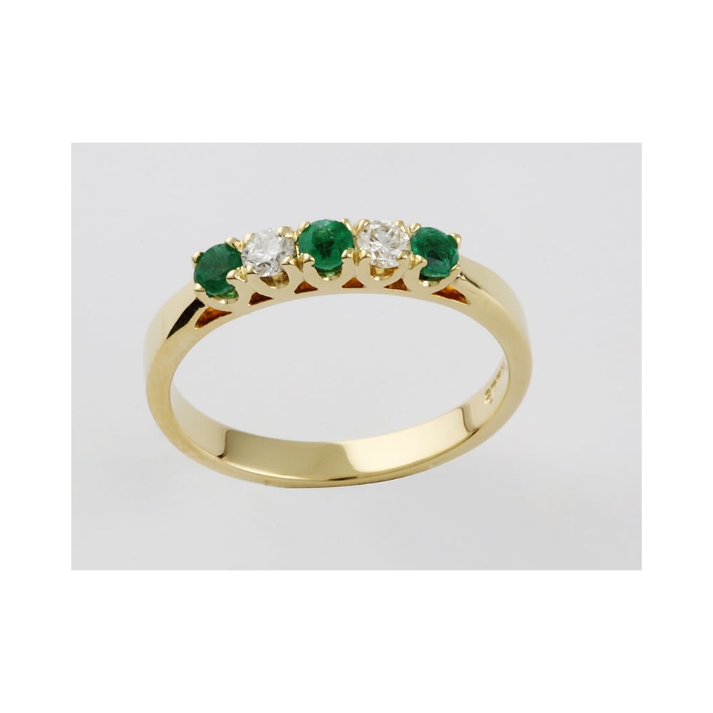 9ct Gold Emerald and Diamond Five Stone Ring