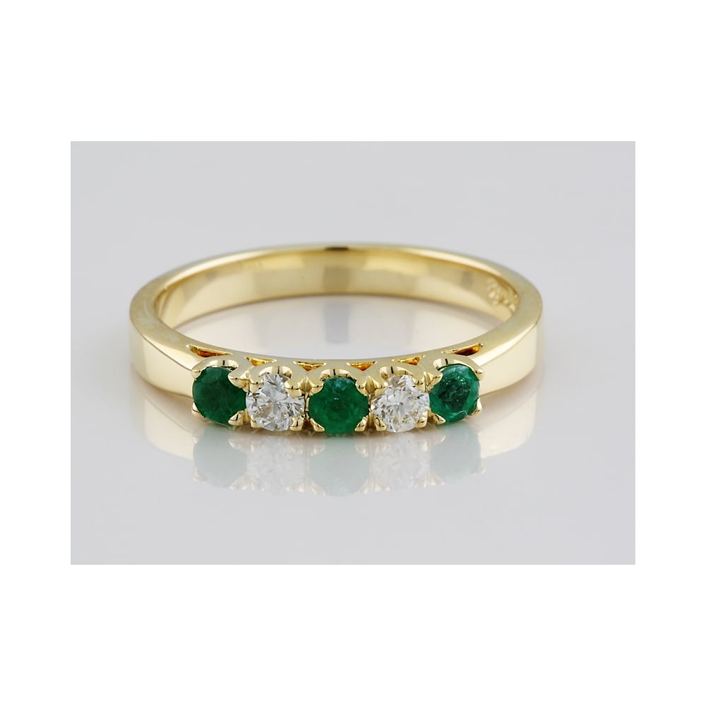 9ct Gold Emerald and Diamond Five Stone Ring