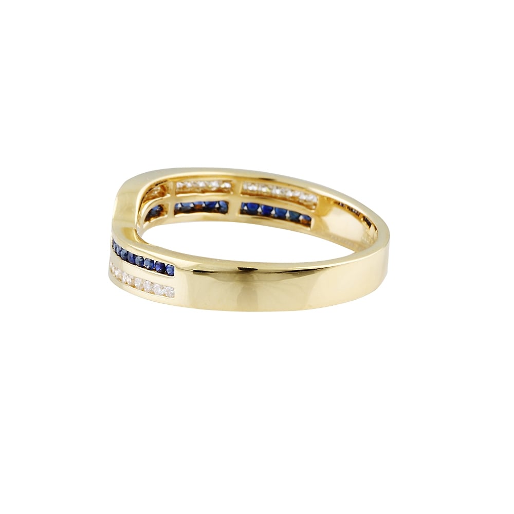 9ct Yellow Gold Diamond and Blue Sapphire Ring