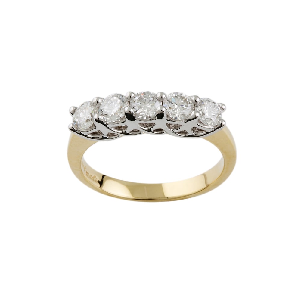 9ct Yellow and White Gold Diamond Five Stone Ring