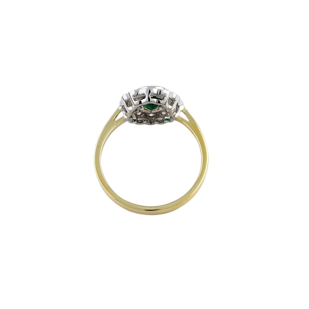 9ct Yellow and White Gold Emerald and Diamond Cluster Ring