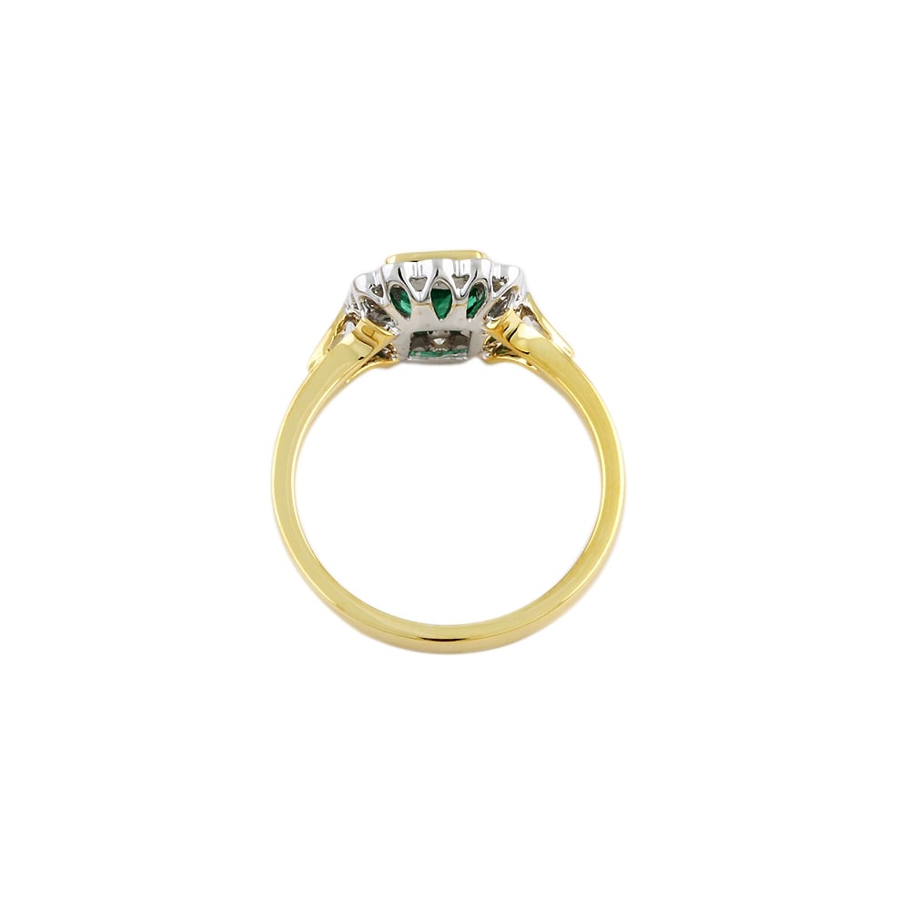 Yellow and White Gold Emerald and Diamond Cluster Ring