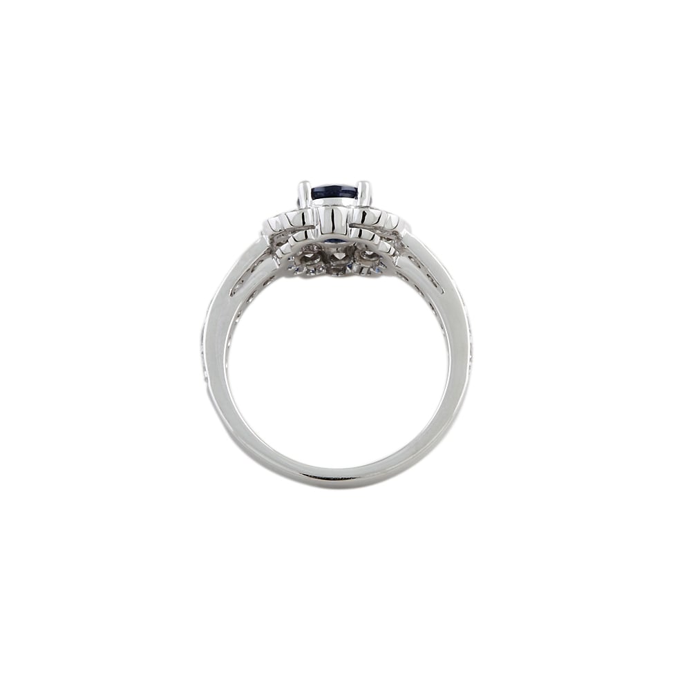 9ct White Gold Blue Sapphire and Diamond Cluster Ring
