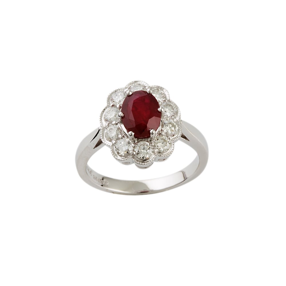 9ct White Gold Ruby with Diamonds Cluster Ring
