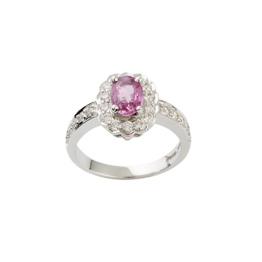 9ct White Gold Pink Sapphire 0.98ct and Diamond Cluster Ring 0.49ct