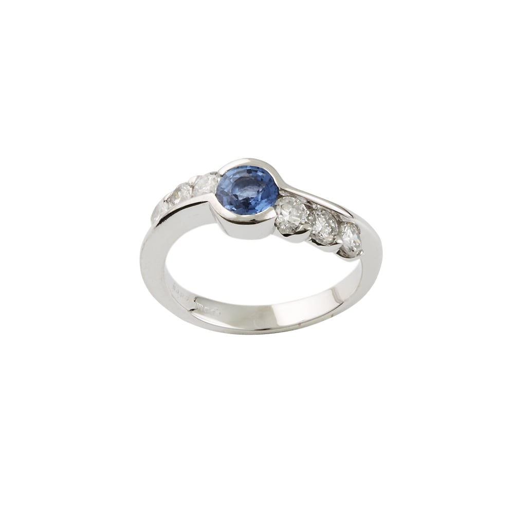 9ct White Gold Blue Sapphire and Diamond Ring