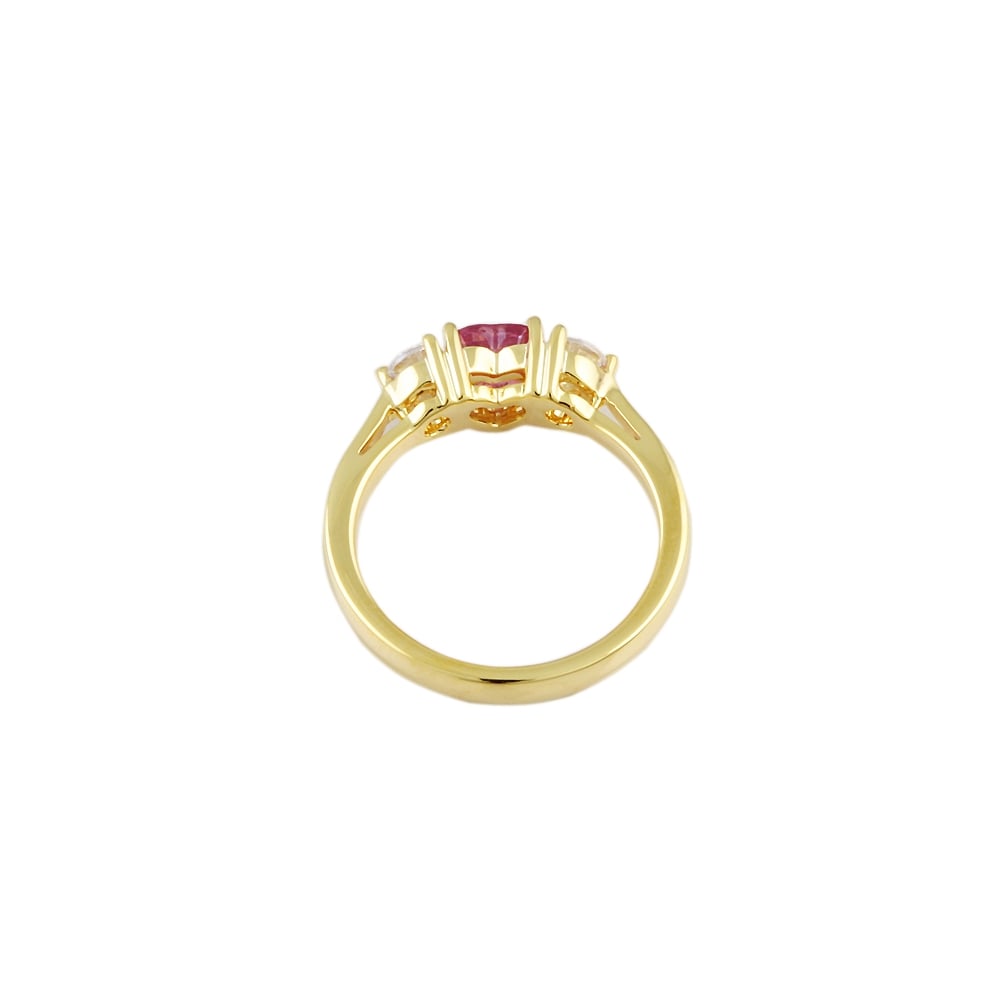 9ct Yellow Gold Pink Sapphire and Cubic Zirconia Three Stone Ring