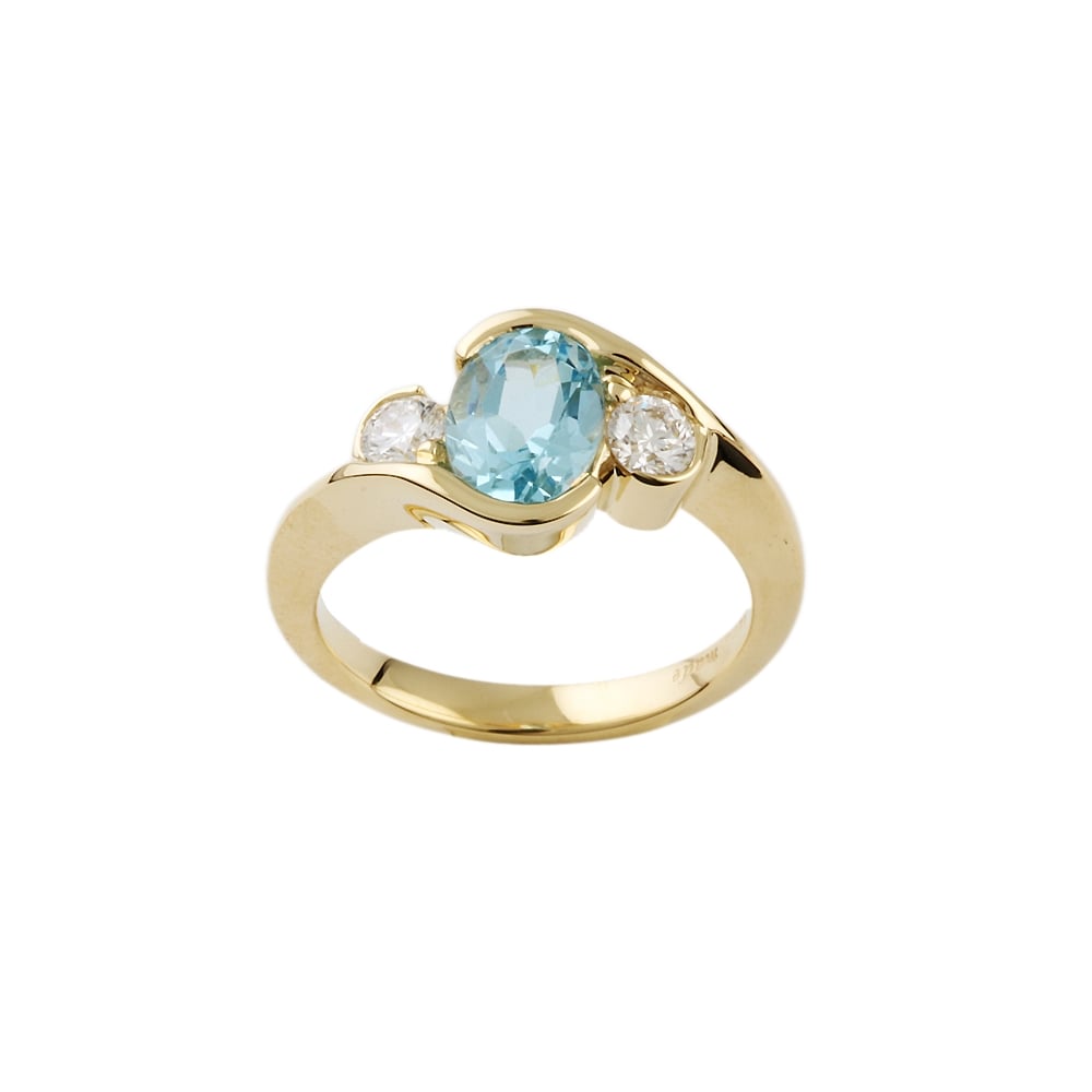 9ct Yellow Gold Blue Topaz and Diamond Three Stone Ring