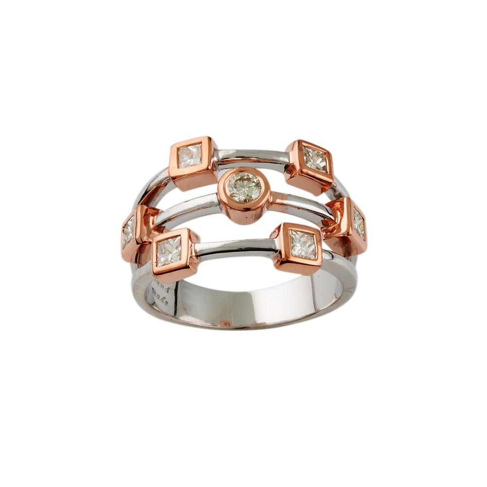 9ct Rose and White Gold Diamond Bubble Ring 0.62ct