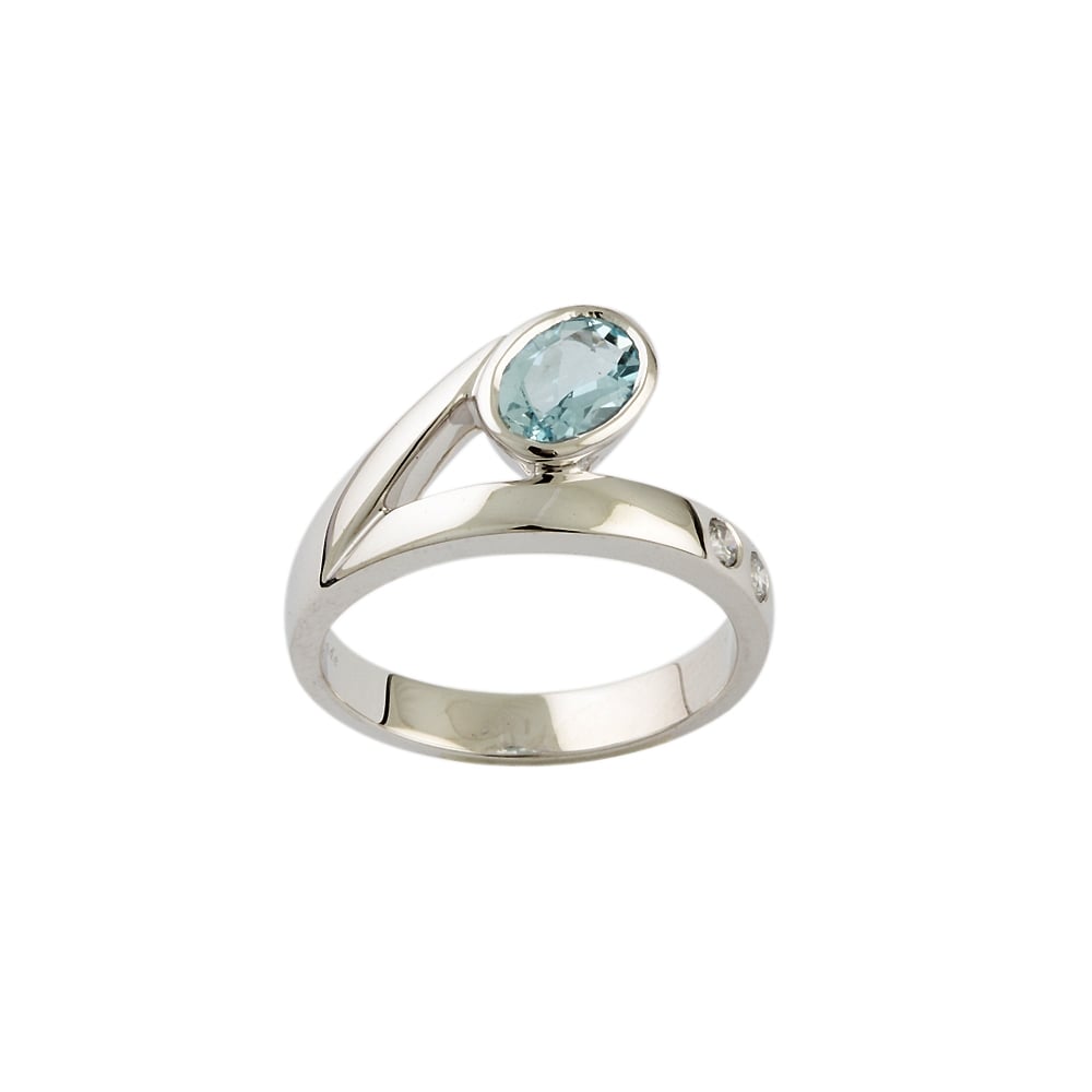 9ct White Gold Aquamarine and Diamond Dress Ring