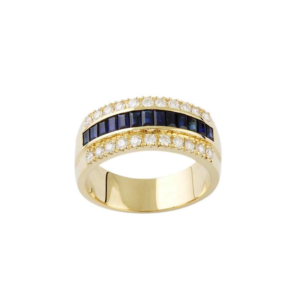 9ct Yellow Gold Blue Sapphire and Diamond Half Eternity Ring