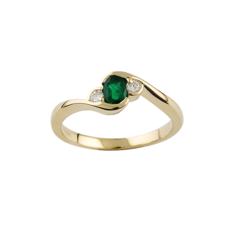 9ct Yellow Gold Emerald 0.46ct and Diamond 0.12ct