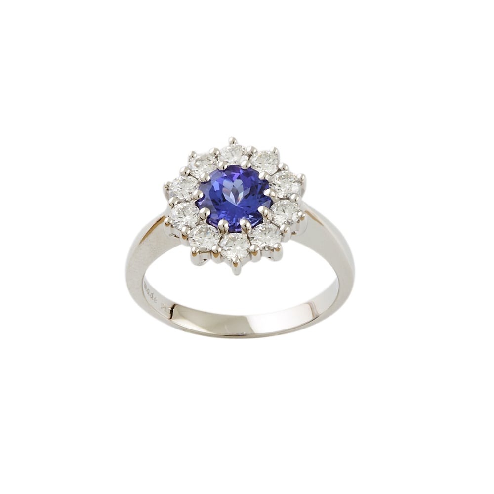 White Gold 0.83ct Round Diamond and 1.27ct Round Tanzanite Set Cluster Ring