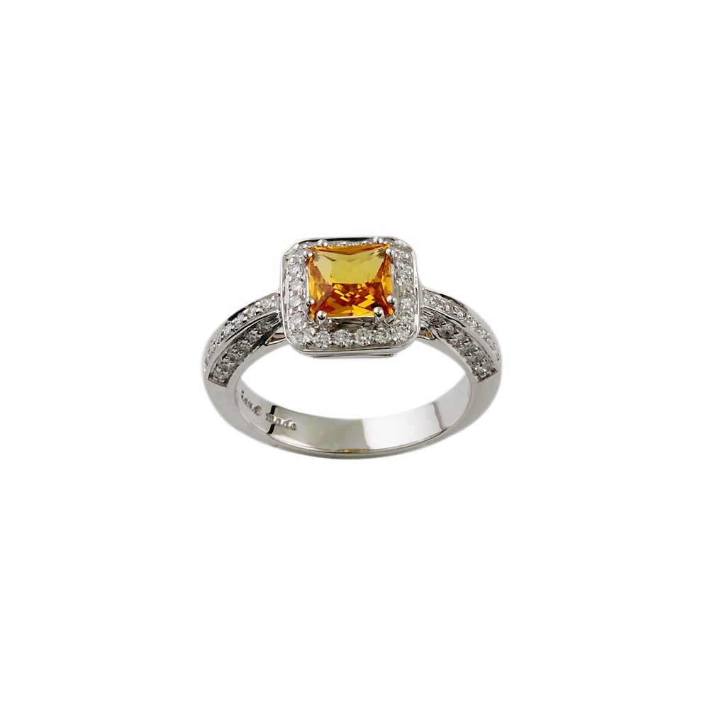 9ct White Gold Yellow Sapphire and Diamond Cluster Ring