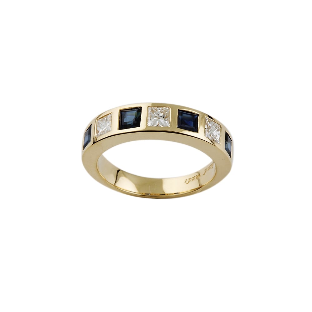 9ct Yellow Gold Blue Sapphire and Diamond Half Eternity Ring