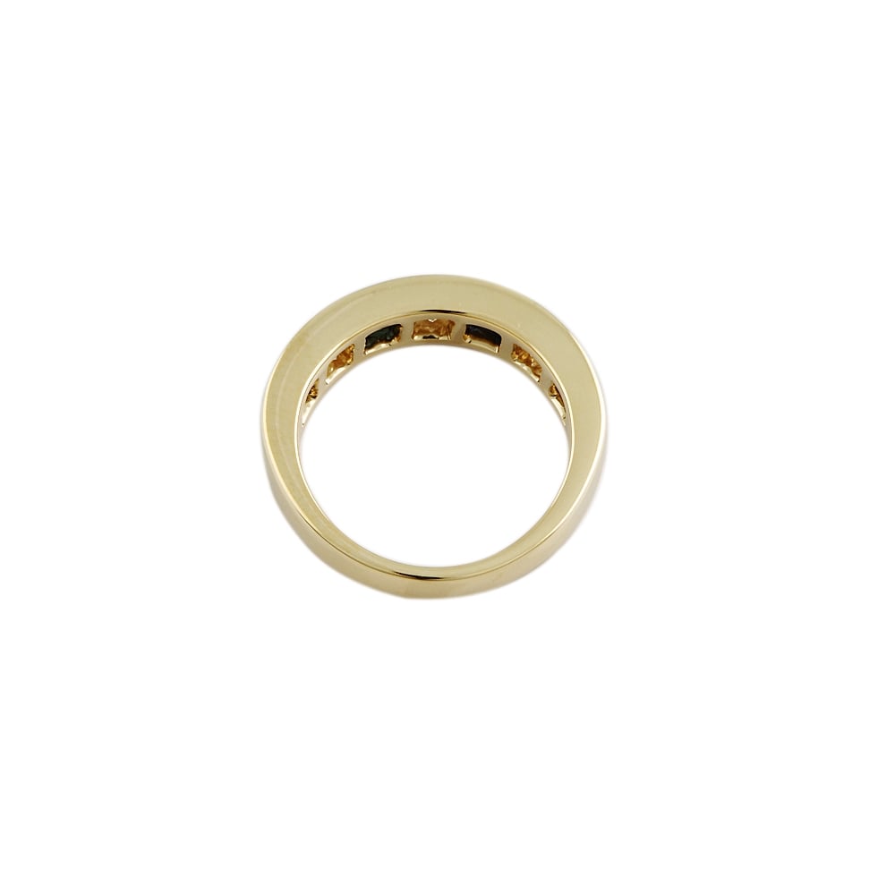 9ct Yellow Gold Blue Sapphire and Diamond Half Eternity Ring