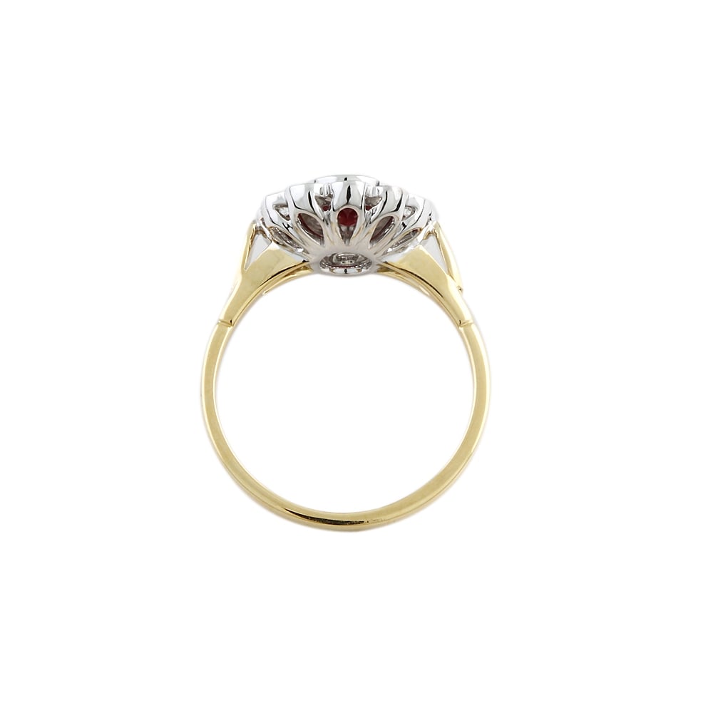 Yellow and White Gold 0.54ct Round Diamond and 0.92ct Oval Ruby Set Cluster Ring