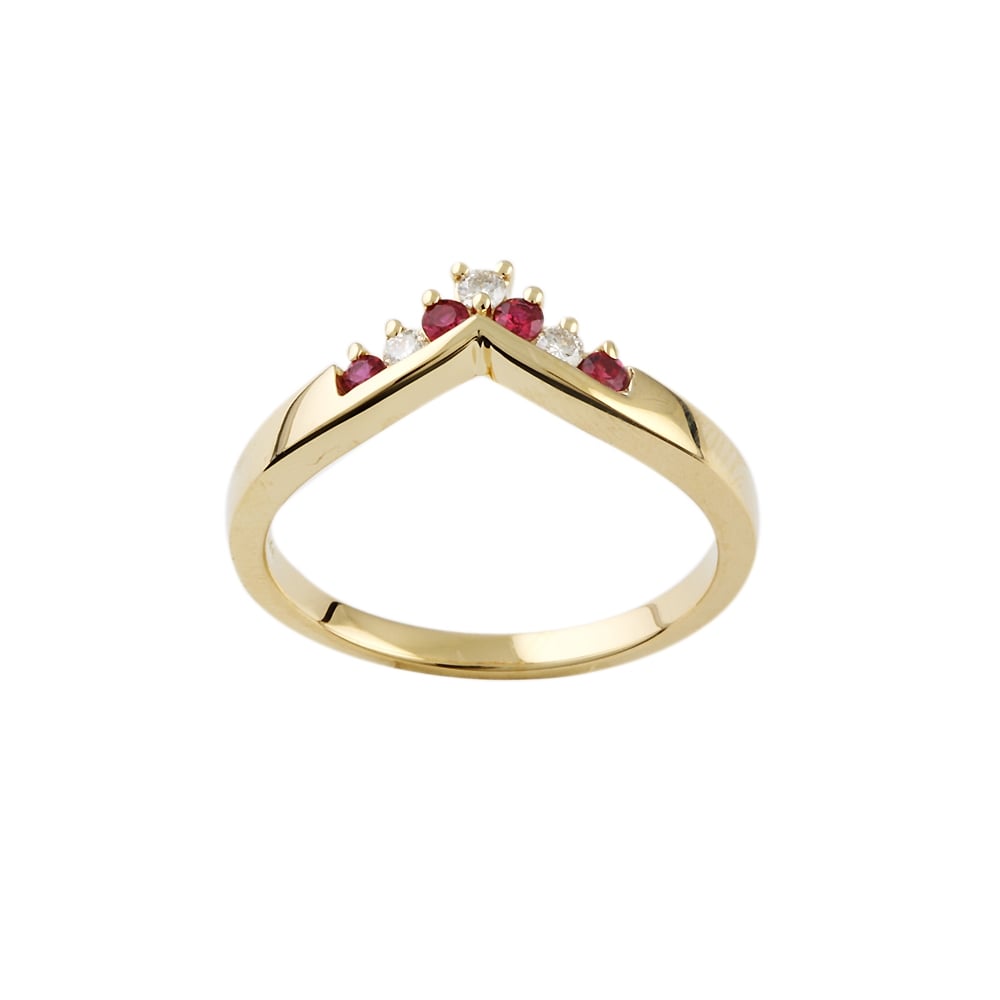 9ct Yellow Gold Ruby and Diamond Wishbone Ring