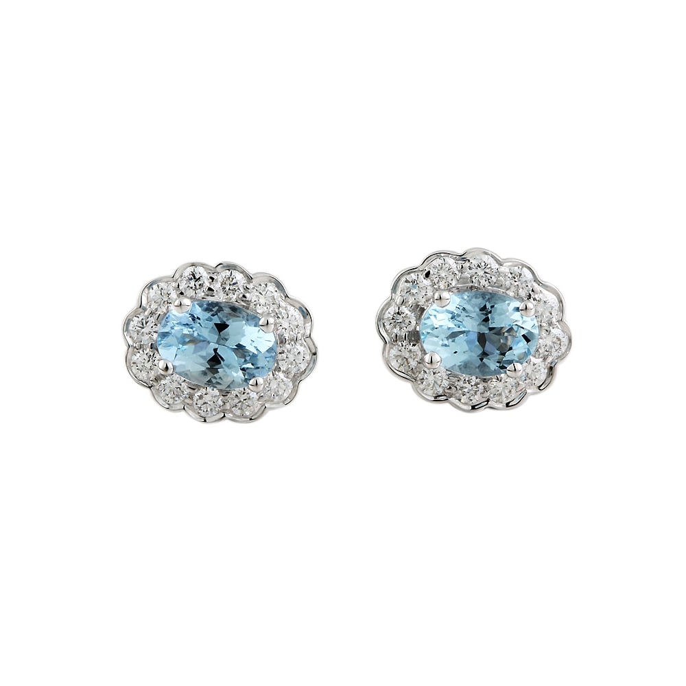 9ct White Gold Aquamarine and Diamond Stud Earrings