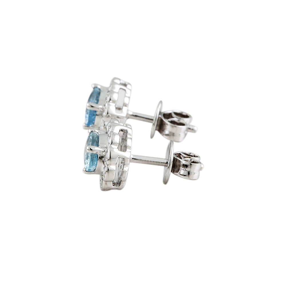 9ct White Gold Aquamarine and Diamond Stud Earrings