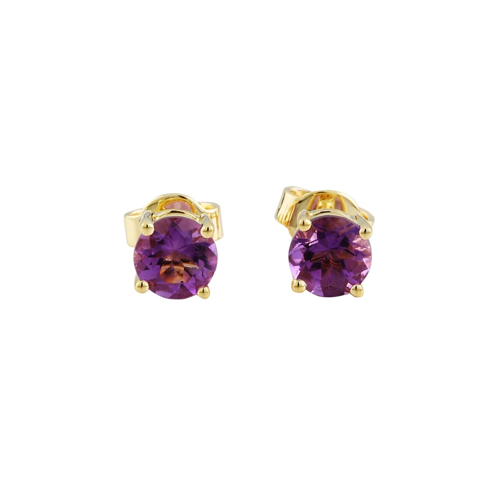 9ct Yellow Gold Amethyst Stud Earrings