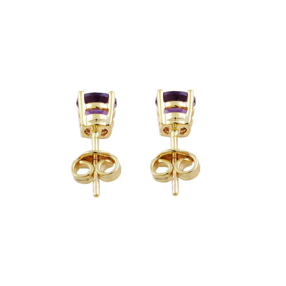 9ct Yellow Gold Amethyst Stud Earrings