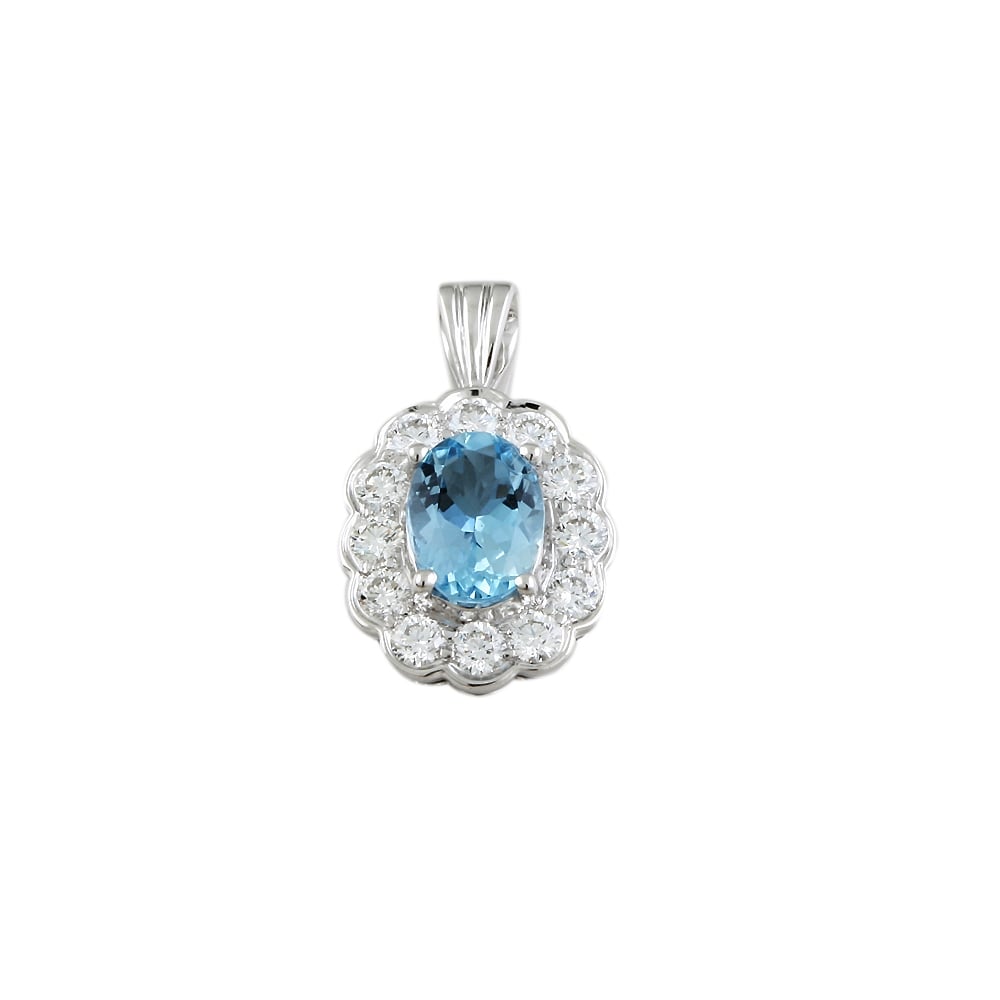 9ct White Gold Aquamarine and Diamond Cluster Pendant