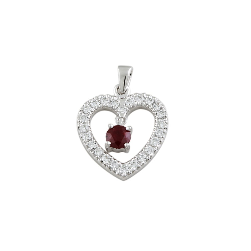 9ct White Gold Ruby and Diamond Heart Shape Pendant