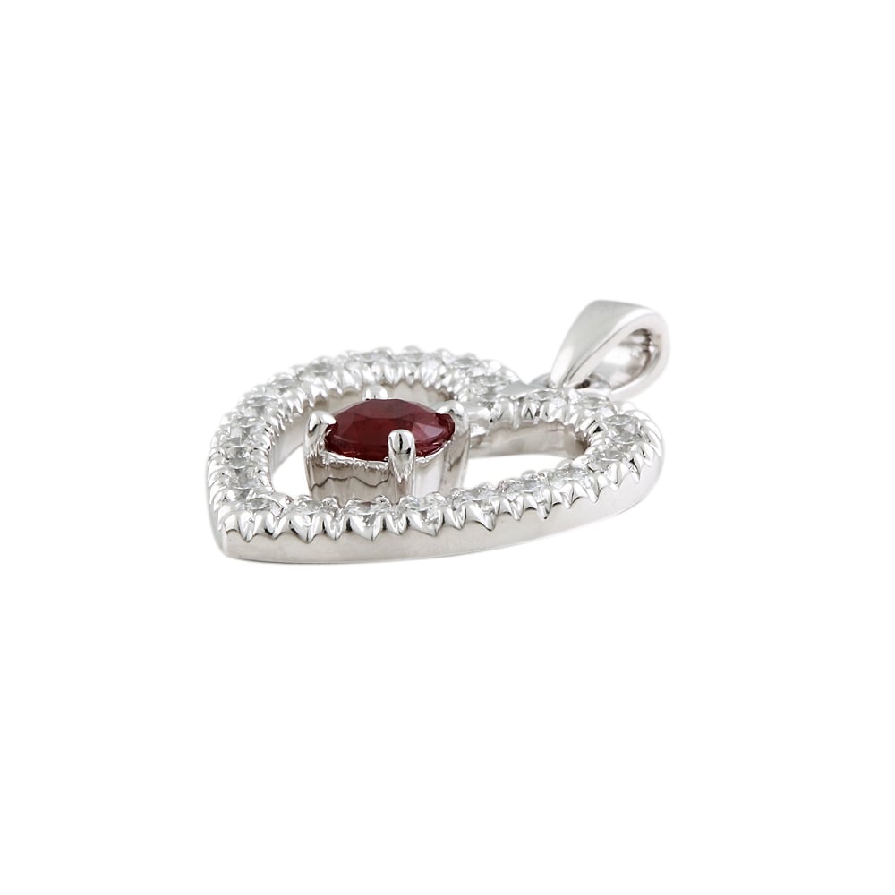 9ct White Gold Ruby and Diamond Heart Shape Pendant