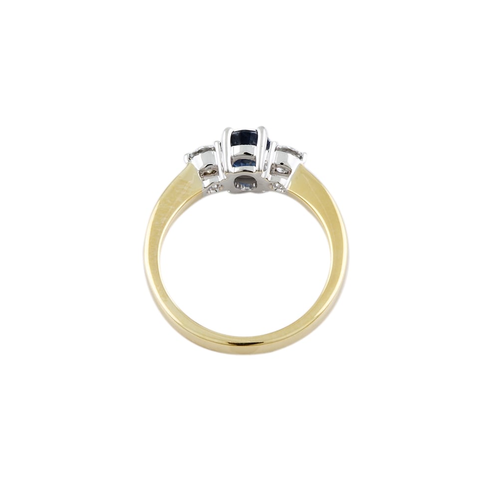 9ct Yellow and White Gold Blue Sapphire and Diamond Three Stone Ring