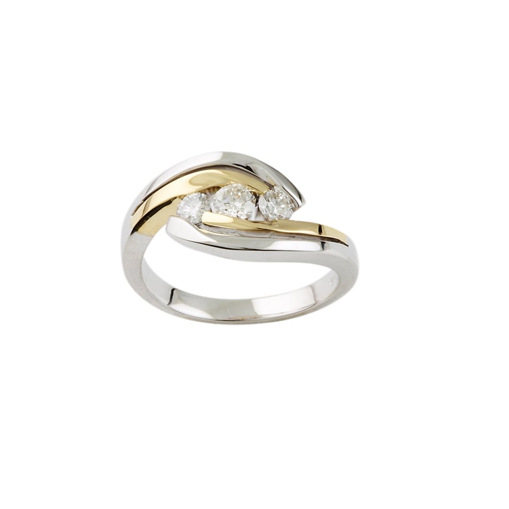9ct Yellow and White Gold Diamond Three Stone Ring 0.55ct
