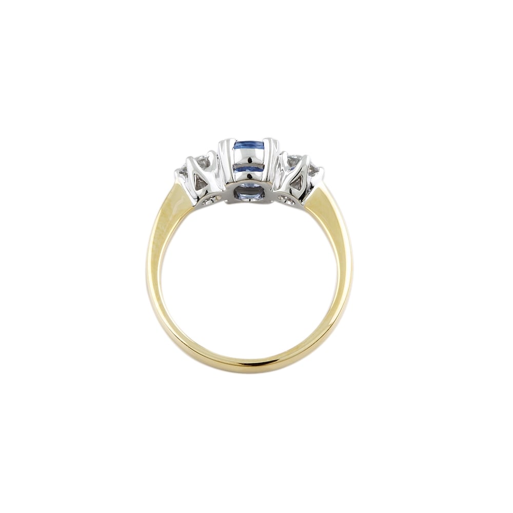 9ct Yellow and White Gold Blue Sapphire and Diamond Dress Ring