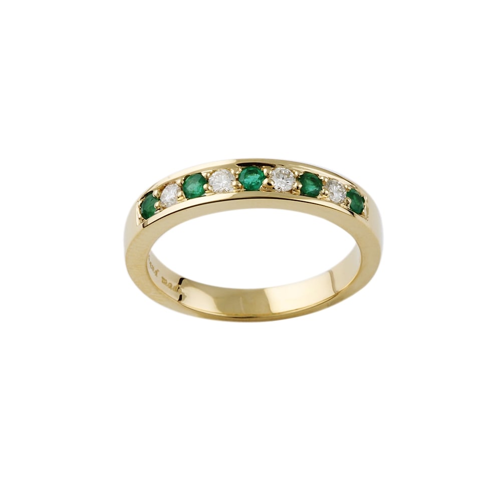 9ct Yellow Gold Emerald and Diamond Half Eternity Ring