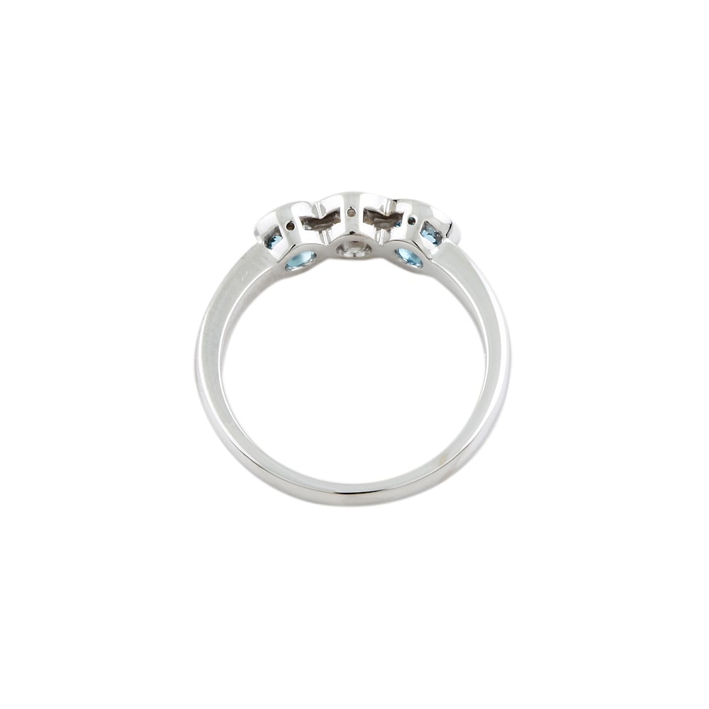 9ct White Gold Blue Topaz and Diamond Three Stone Ring